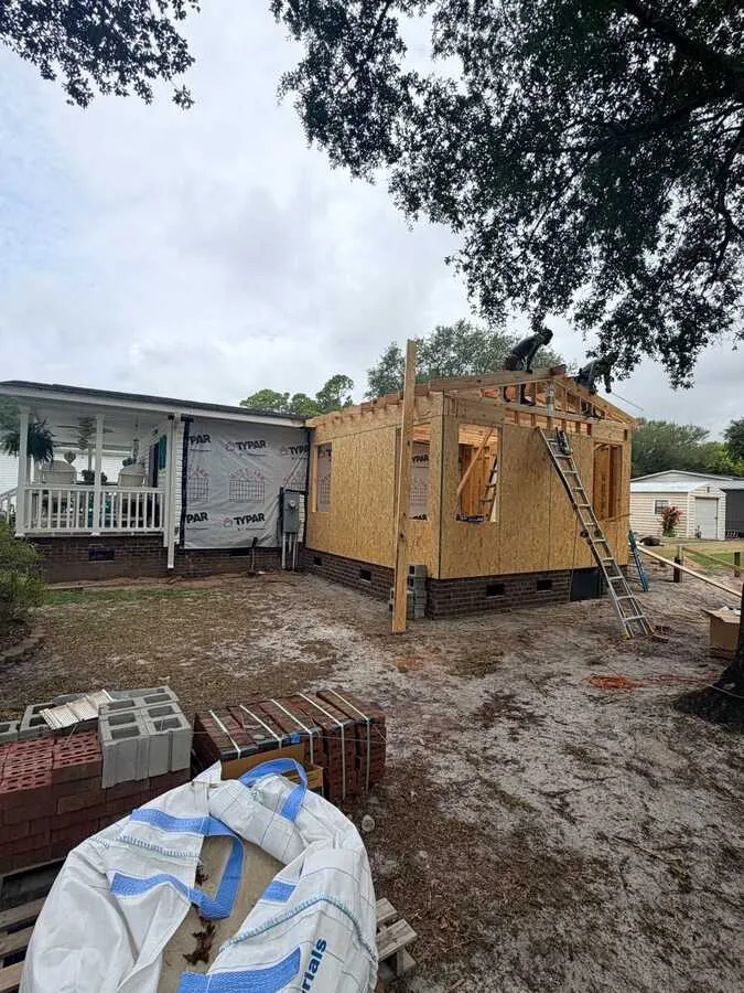 Crew framing a home addition